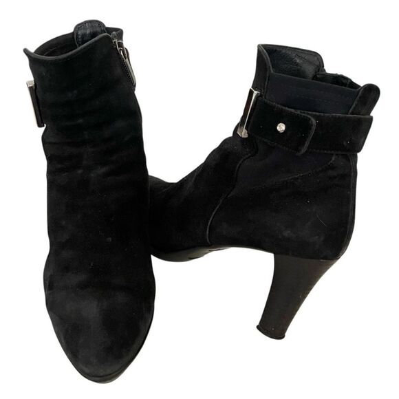 AQUATALIA Black Suede Ankle Boots Booties Stacked Heel Zippered Womens Size 8.5 - Picture 7 of 10